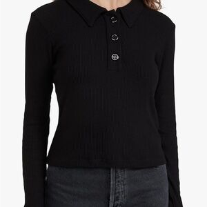 Small LNA Marta Brushed Rib Polo Style Top - Black